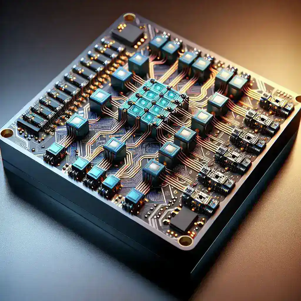 "Majorana 1: Imagen del chip cuántico topológico con 8 cúbits desarrollado para avanzar en la computación cuántica, destacando su diseño innovador y capacidades técnicas."