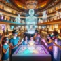 "Experiencia inmersiva de realidad aumentada en un museo mexicano, mostrando instalaciones interactivas y obras de arte en un entorno moderno."