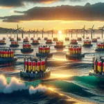 "Imagen de un ingeniero español trabajando en un sistema de energía mareomotriz inteligente, destacando la innovación en energías renovables en España."