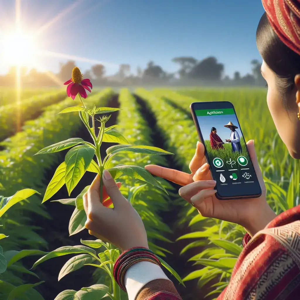 "Mexican agricultural app diagnosing plant diseases through photo analysis, showcasing innovative technology in the agricultural revolution."